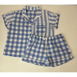 Bedhead Pajamas Set 100% Cotton Classic Gingham Blue Poplin Lightweight Large